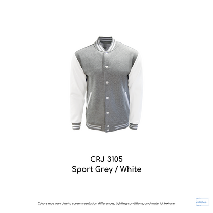 Varsity Jacket Snap Button - Unisex | Sport Grey/White | CRJ3105 | Artiztee