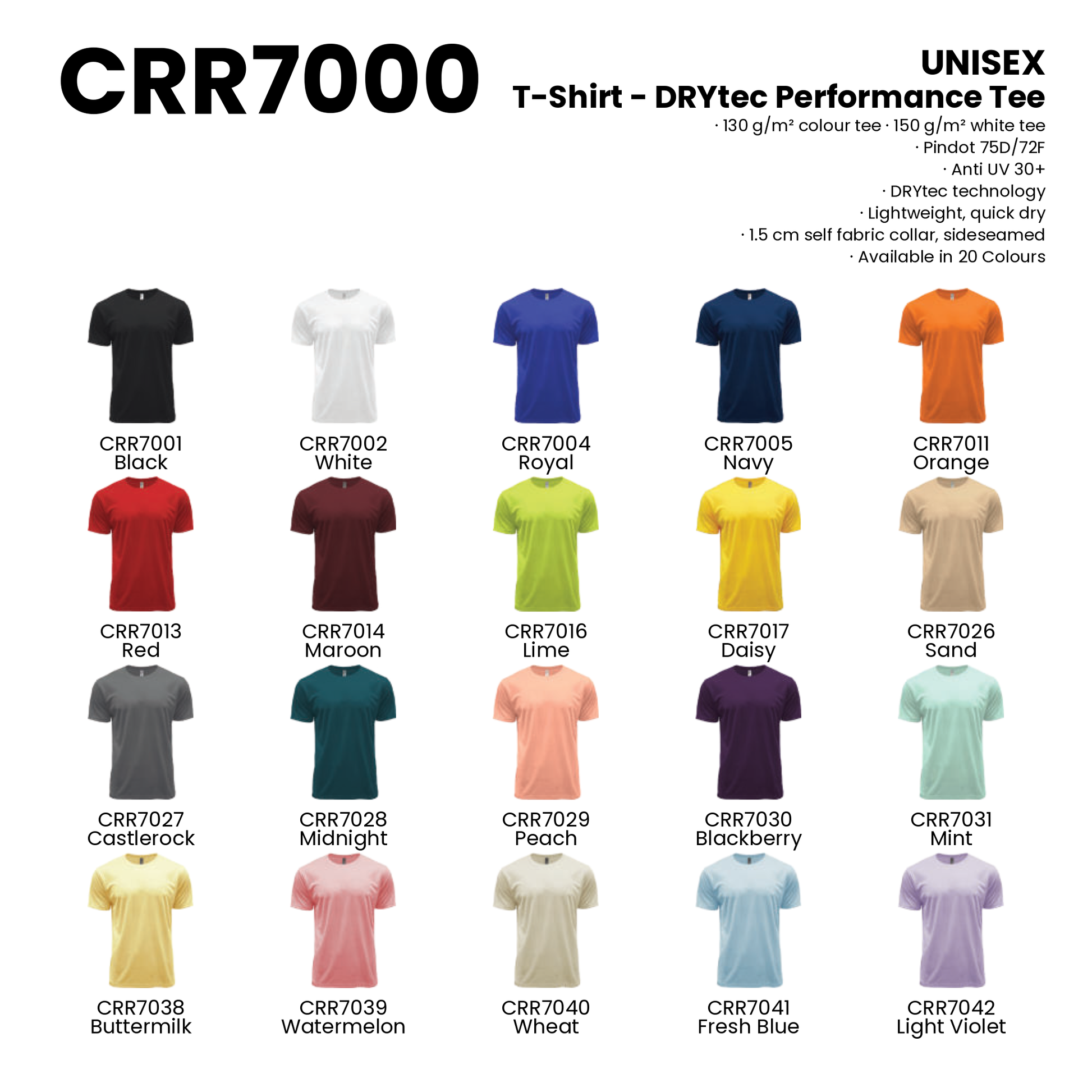 T-Shirt - DRYtec Performance Tee | Unisex | 150gsm | CRR7000 | Artiztee | Collection