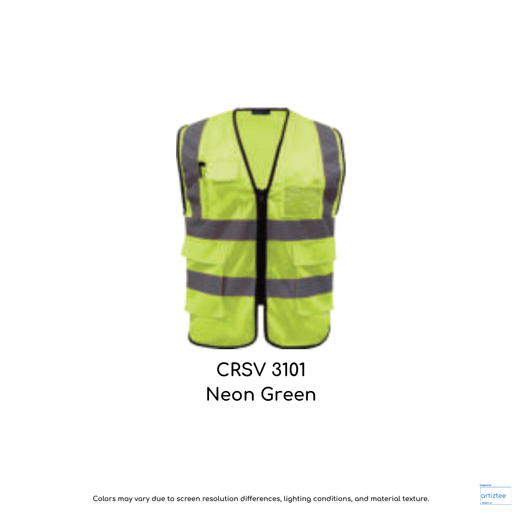 CRSV3101 neon green vest reflective safety pocket 120gsm