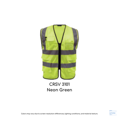 CRSV3101 neon green vest reflective safety pocket 120gsm