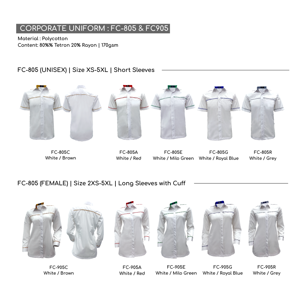 Corporate-Uniform-FC-805-Unisex-Short-Sleeves-FC-905-Female-Long-Sleeves-Collection