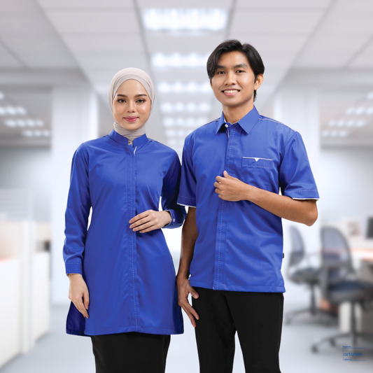 Corporate Uniform FC-823 Unisex Short Sleeves FC-1023 Muslimah Long Sleeves Royal Blue-White