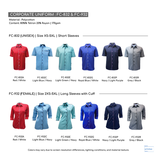 Corporate Uniform FC-832 Unisex Short Sleeves FC-932 Female Long Sleeves Collection