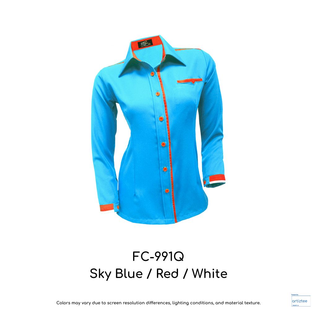 Corporate Uniform FC-991Q Female Long Sleeves Sky Blue Red White