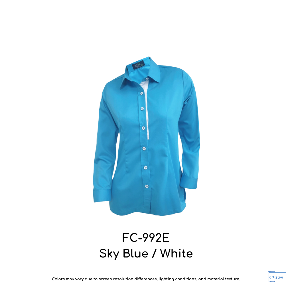Corporate Uniform FC-992E Female Long Sleeves Sky Blue White