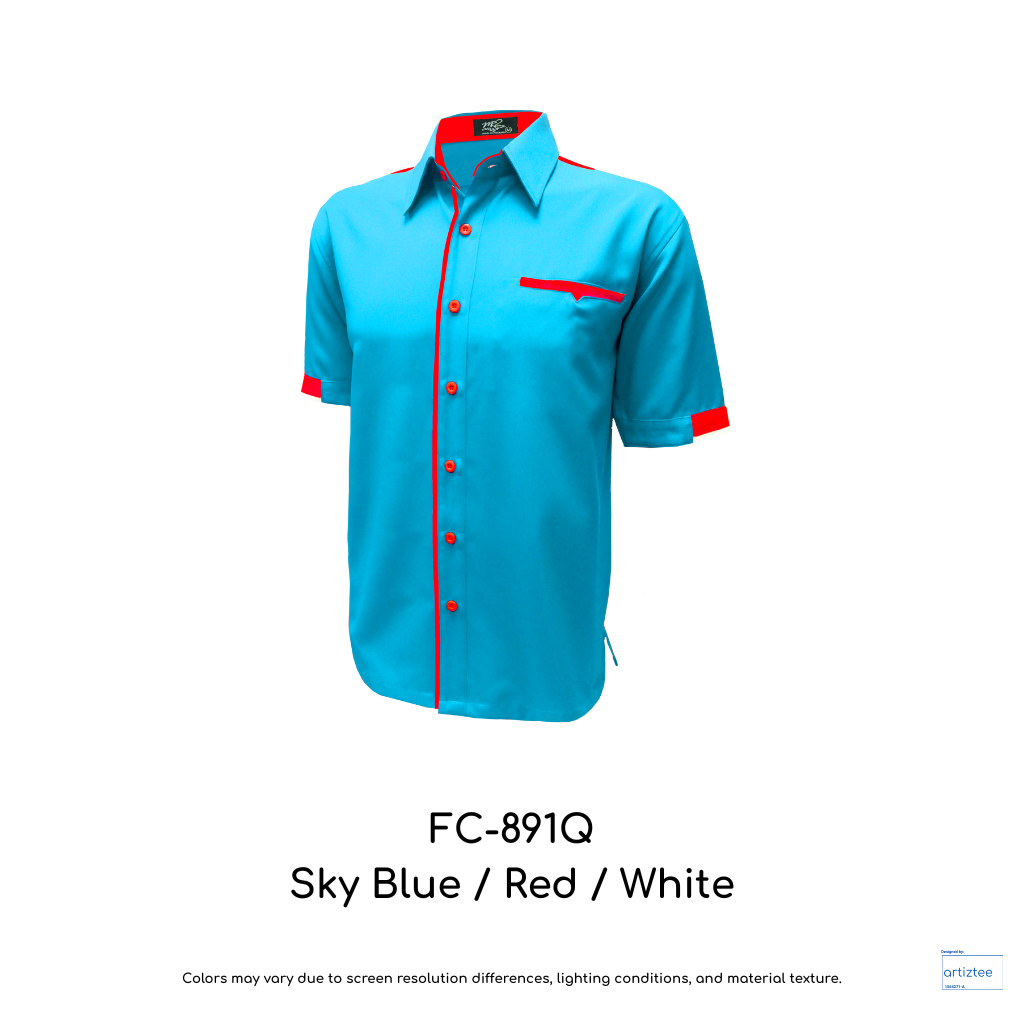 Corporate Uniform FC-891Q Unisex Short Sleeves Sky Blue Red White