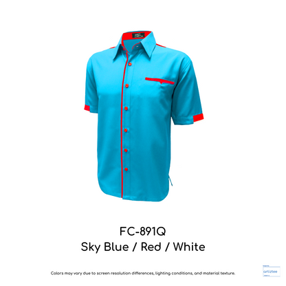Corporate Uniform FC-891Q Unisex Short Sleeves Sky Blue Red White