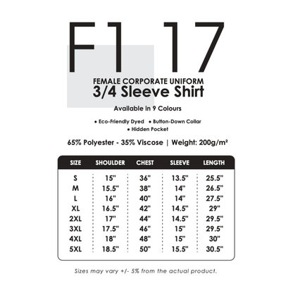 Uniform - Corporate | Female | 200gsm | Size Chart | F117
