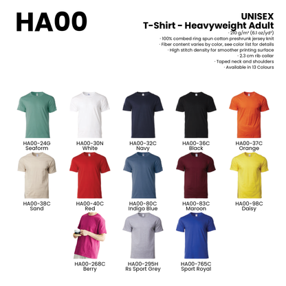 T-Shirt - Heavyweight Adult | Unisex | 210gsm | HA00 | Artiztee | Collection