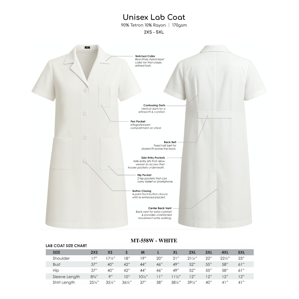 Medical Lab White Coat - Size Chart - Artiztee
