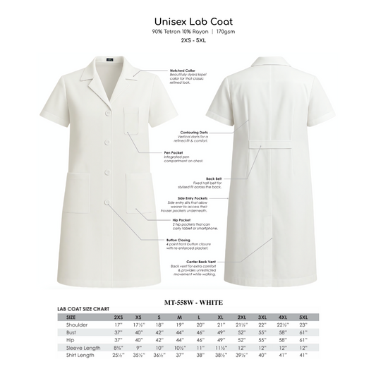 Medical Lab White Coat - Size Chart - Artiztee
