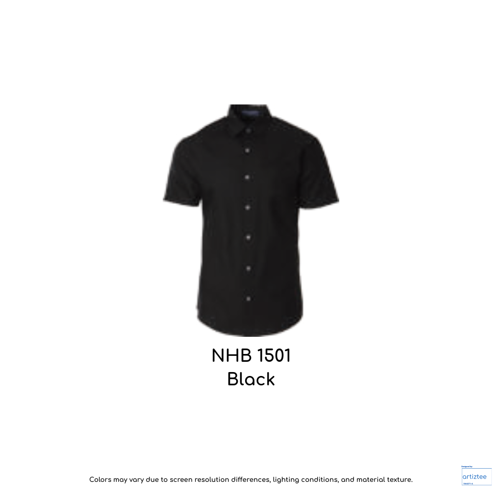 NHB1501 black premium oxford short sleeve shirt unisex 160gsm