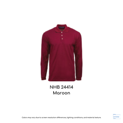 Polo Long Sleeve Soft-touch Unisex 220gsm Maroon NHB24414