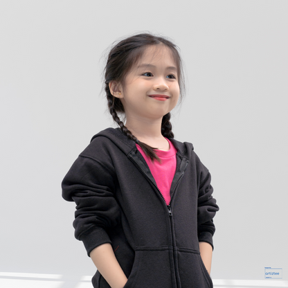 Kid Hoodie Full Zip - Unisex | Black Model | NHH1200B | Artiztee