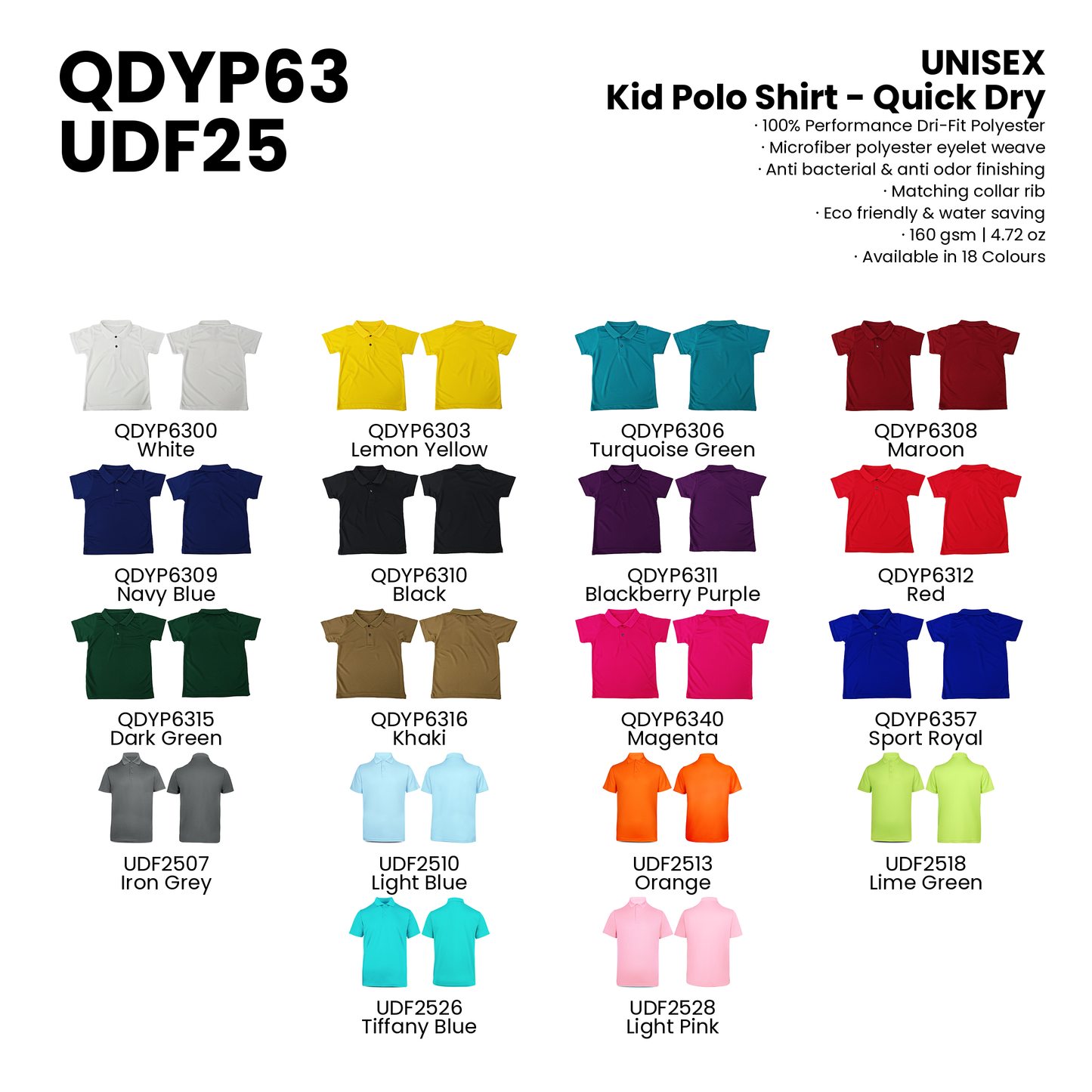 Kid Polo Shirt - Quick Dry | Unisex | QDYP63 | UDF25 | Artiztee | Collection