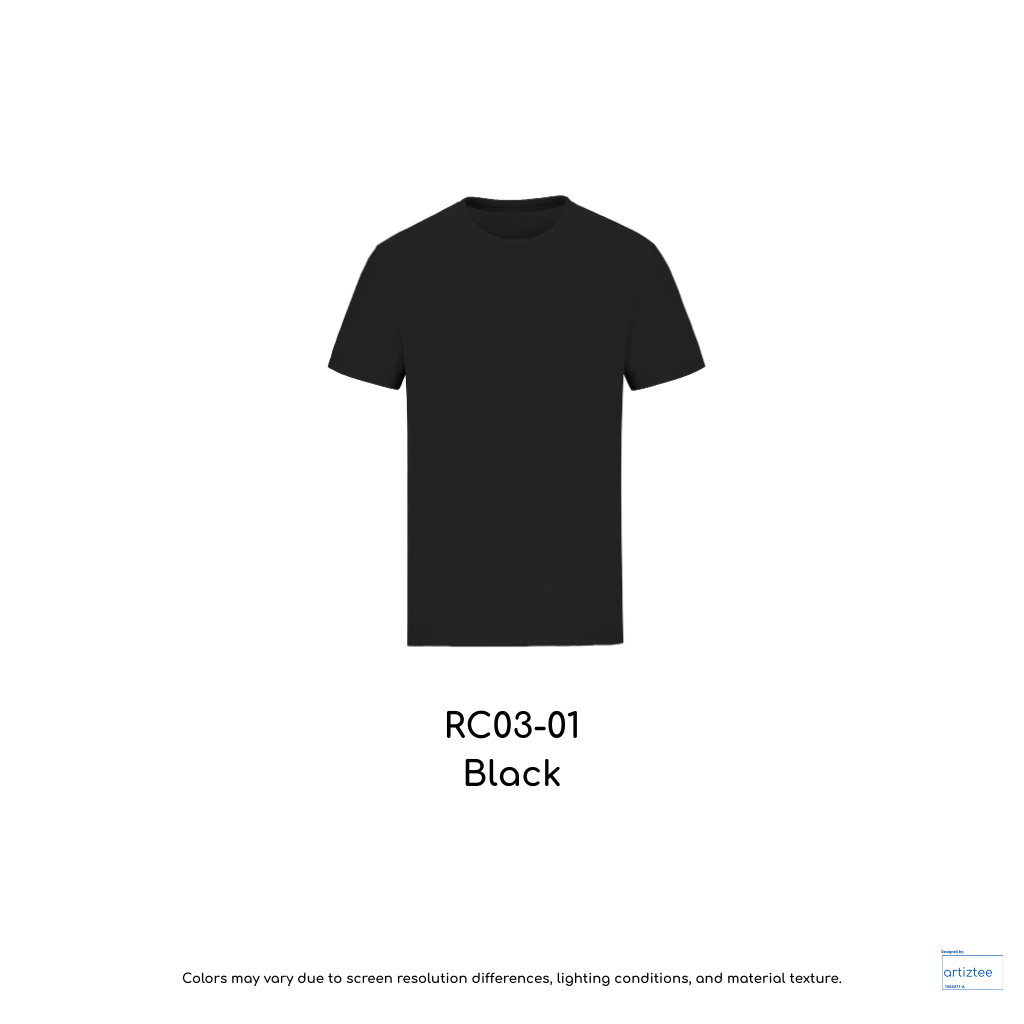 T-Shirt Combed Cotton Unisex - 190gsm | Black | RC03-01 | Artiztee