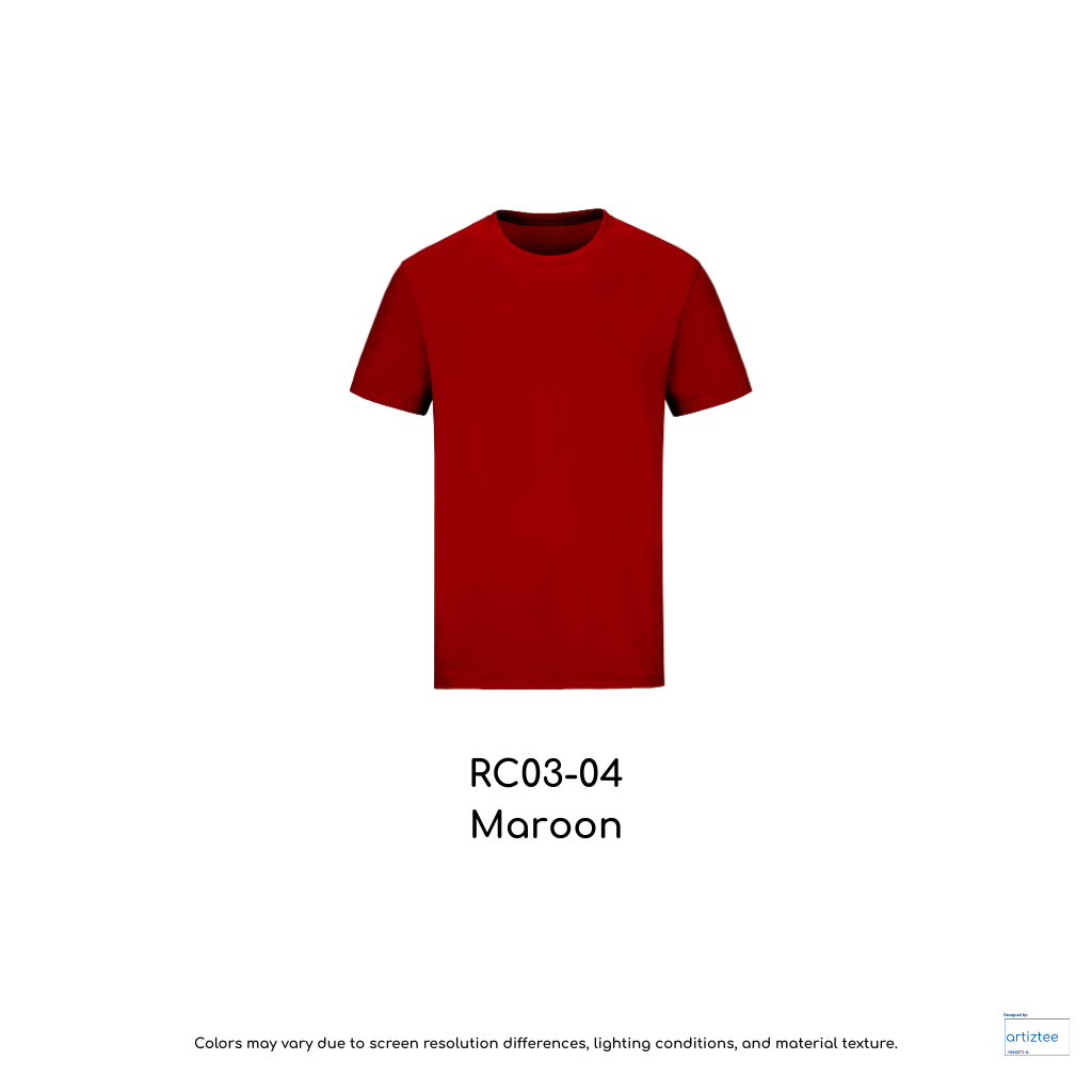 T-Shirt Combed Cotton Unisex - 190gsm | Maroon | RC03-04 | Artiztee