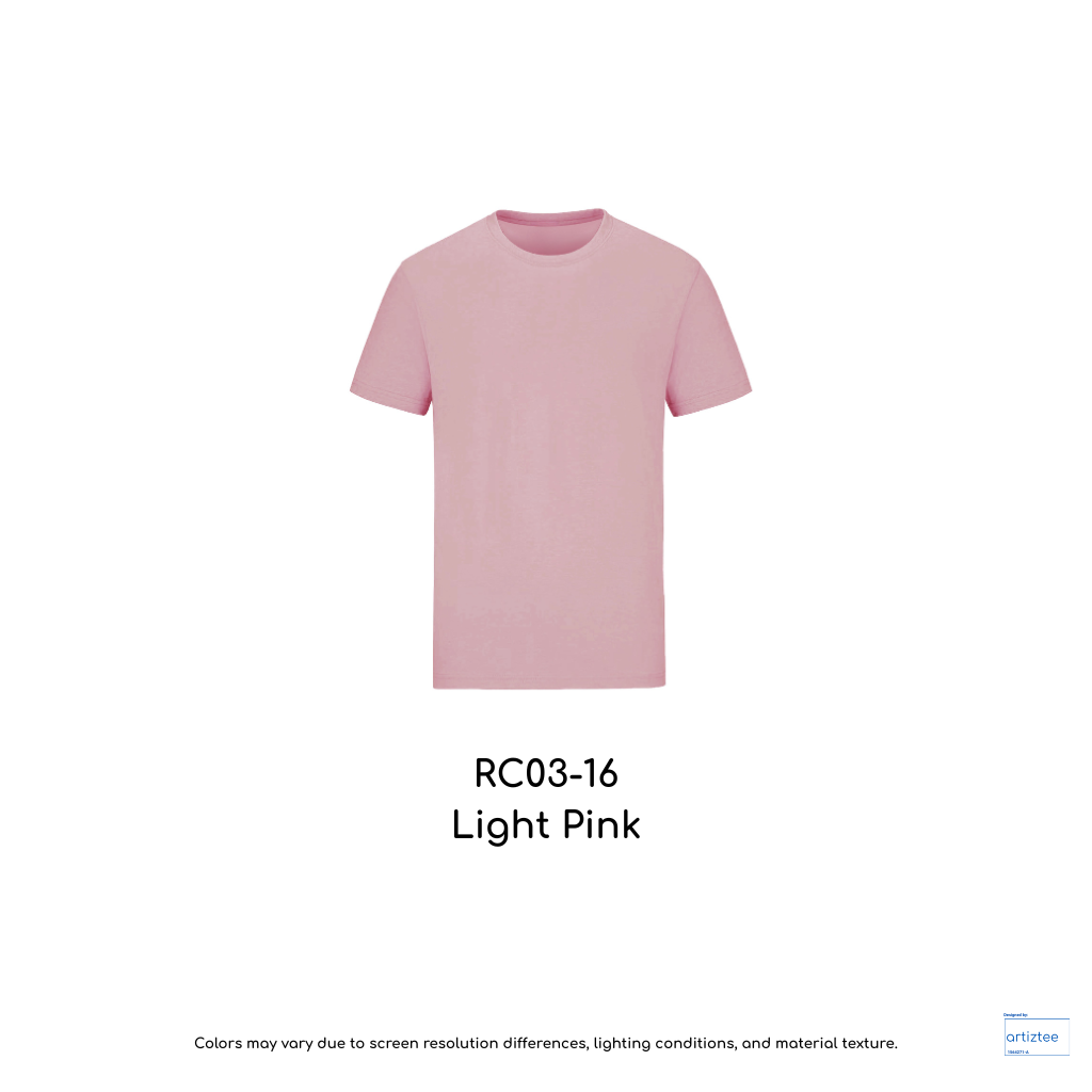 T-Shirt Combed Cotton Unisex - 190gsm | Light Pink | RC03-16 | Artiztee