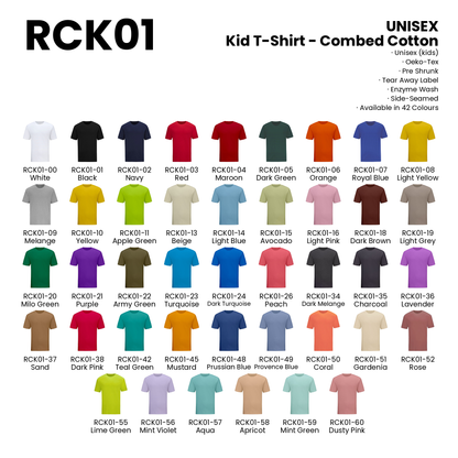 Kid T-Shirt - Combed Cotton | Unisex | 160gsm | RCK01 | Artiztee | Collection