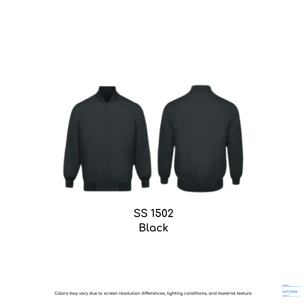 Bomber Jacket - Full-Zip | Polyester | Unisex | Black | SS1502
