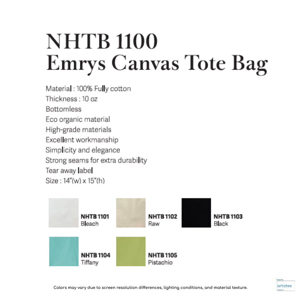 Tote Bag Emyrs Canvas NHTB1100 Artiztee Collection