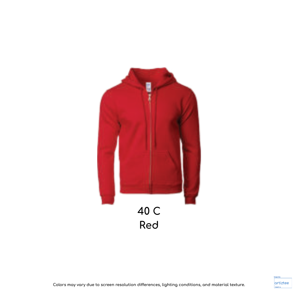 Adult Full Zip Hooded Sweatshirt Unisex 285gsm 88600 40C Red