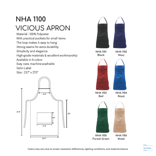 Apron Vicious NHA1100 Artiztee Collection Size Chart