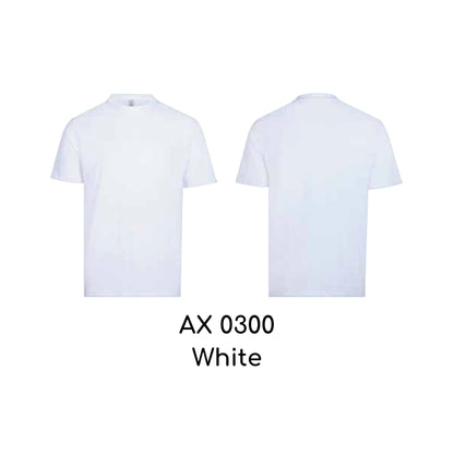 AX 0300 White - AX03 unisex polyester cotton-feel t-shirt shown front and back