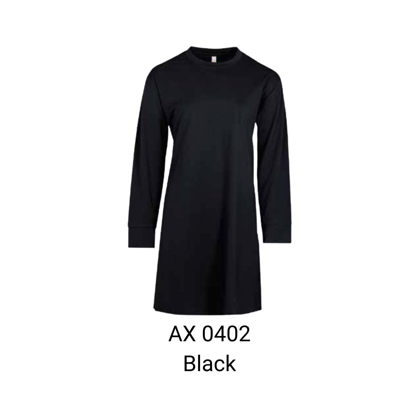 AX0402 Black muslimah long sleeve t-shirt 180gsm tunic length – custom logo printing & embroidery Malaysia