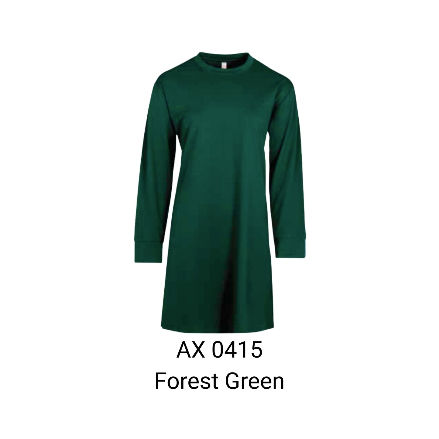 AX0415 Forest Green muslimah long sleeve t-shirt 180gsm tunic length – custom logo printing & embroidery Malaysia