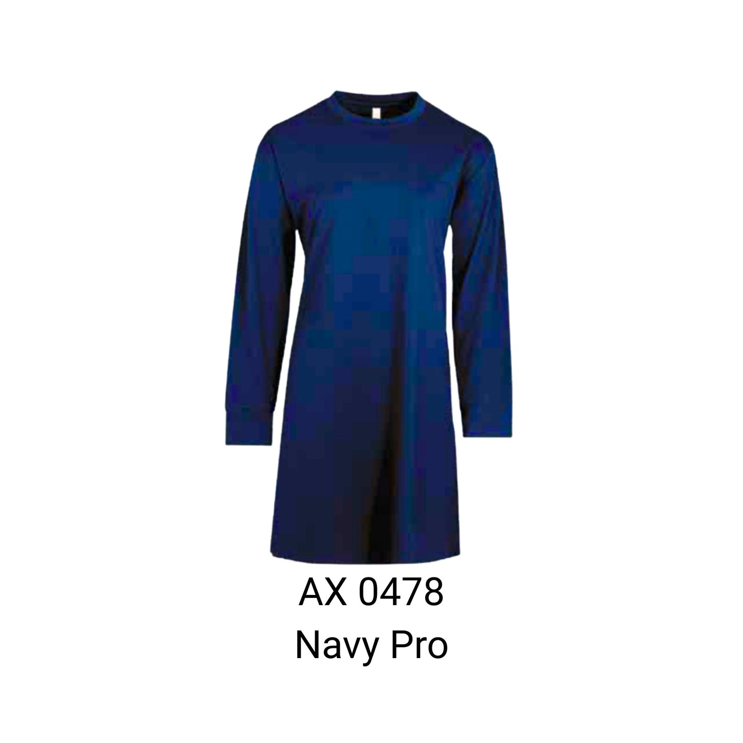 AX0478 Navy Pro muslimah long sleeve t-shirt 180gsm tunic length – custom logo printing & embroidery Malaysia