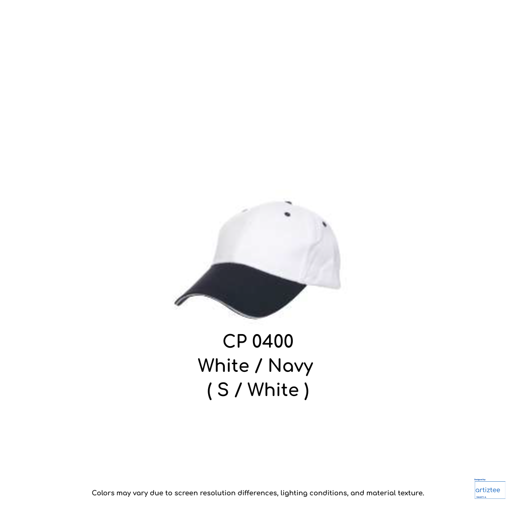Baseball Cap - Cotton CP04 | Artiztee | CP0400 White Navy