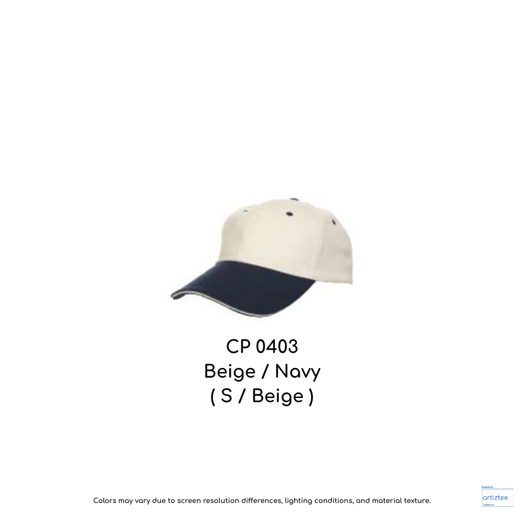 Baseball Cap - Cotton CP04 | Artiztee | CP0403 Beige Navy