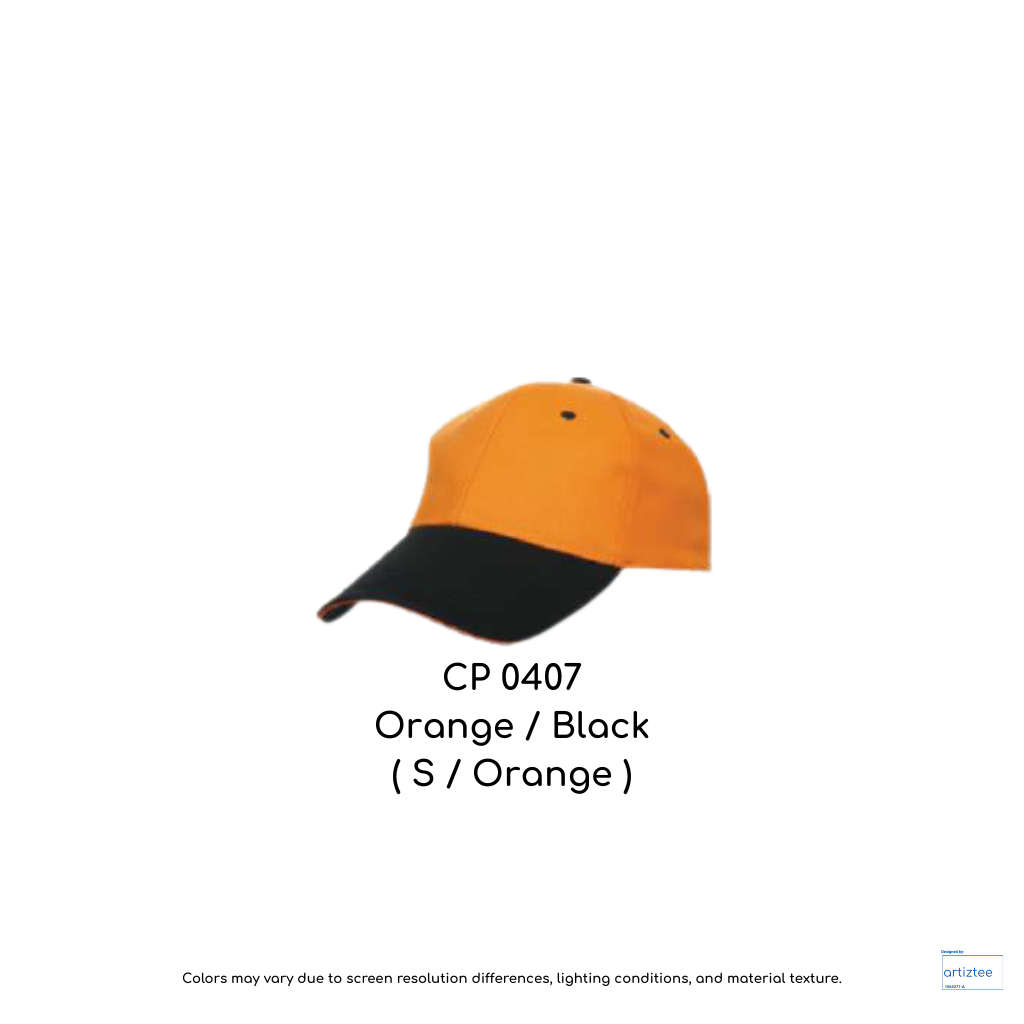 Baseball Cap - Cotton CP04 | Artiztee | CP0407 Orange Black