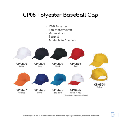 Baseball Cap - Polyester CP05 | Artiztee | Collection | Size Chart