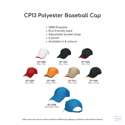 Baseball Cap - Polyester CP13 | Artiztee | Collection Size Chart
