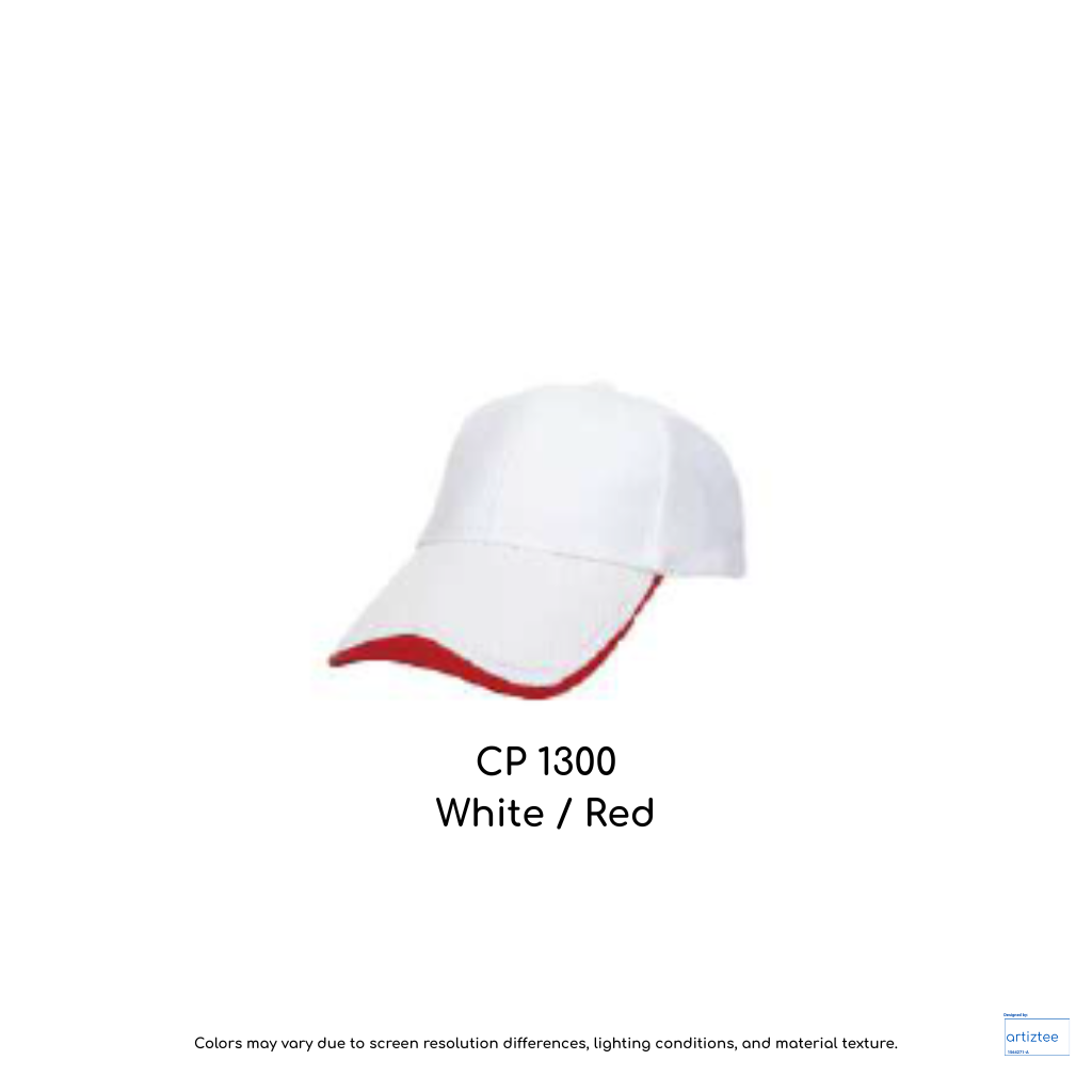 Baseball Cap - Polyester CP13 | Artiztee | CP1300 White Red