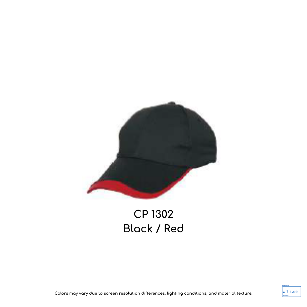 Baseball Cap - Polyester CP13 | Artiztee | CP1302 Black Red