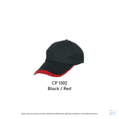 Baseball Cap - Polyester CP13 | Artiztee | CP1302 Black Red