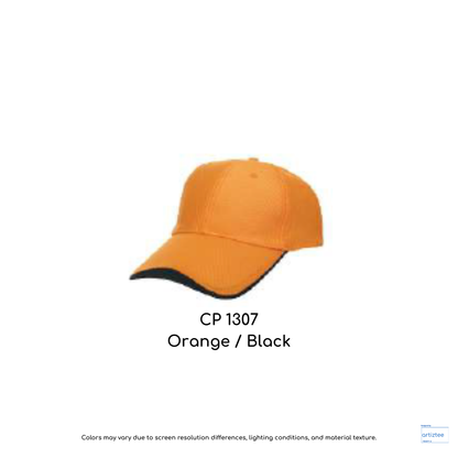 Baseball Cap - Polyester CP13 | Artiztee | CP1307 Orange Black