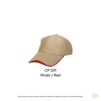 Baseball Cap - Polyester CP13 | Artiztee | CP1311 Khaki Red