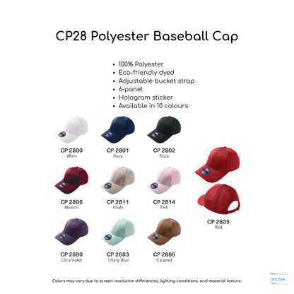 Baseball Cap - Polyester CP28 | Artiztee | Collection Size Chart