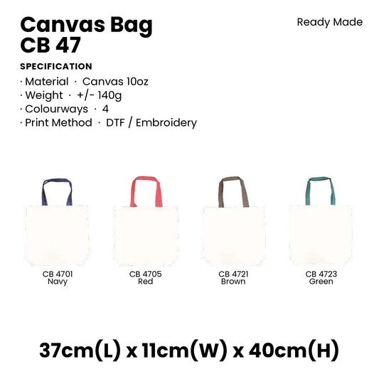 Canvas Bags - 10oz Canvas Tote with Contrast Handles (gusseted) | CB47 | Specification and colour range | Artiztee