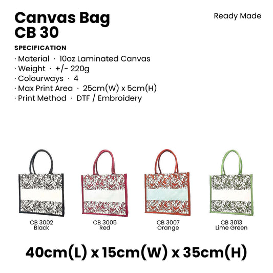 Canvas Bags - 10oz Laminated Canvas Leaf-Print Tote | CB30 | Specification and colour range | Artiztee
