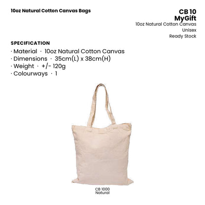 Canvas Bags - 10oz Natural Cotton Canvas Bags | CB10 | Specification and colour range | Artiztee