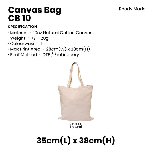 Canvas Bags - 10oz Natural Cotton Canvas Bags | CB10 | Specification and colour range | Artiztee