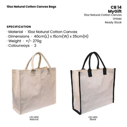 Canvas Bags - 10oz Natural Cotton Canvas Bags | CB14 | Specification and colour range | Artiztee