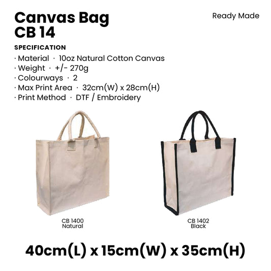 Canvas Bags - 10oz Natural Cotton Canvas Bags | CB14 | Specification and colour range | Artiztee