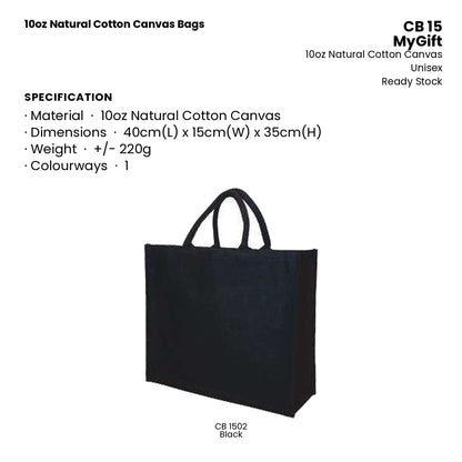 Canvas Bags - 10oz Natural Cotton Canvas Bags | CB15 | Specification and colour range | Artiztee