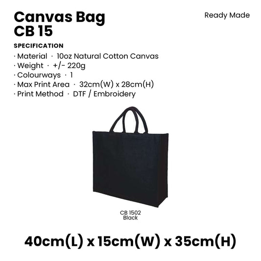 Canvas Bags - 10oz Natural Cotton Canvas Bags | CB15 | Specification and colour range | Artiztee